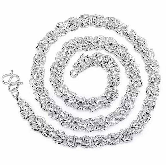 Dragon Viking Sterling Silver Byzantine Chain Link Necklace - Picture 6 of 8
